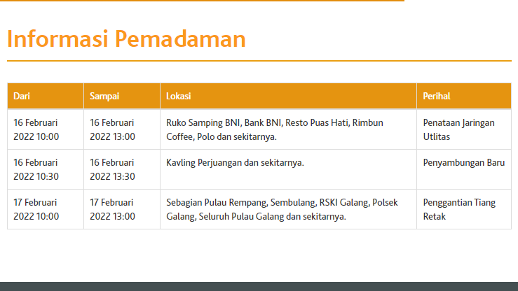 Info Pemadaman Listrik di Batam 16-17 Februari 2022 Pemadaman listrik 16 17 Februari