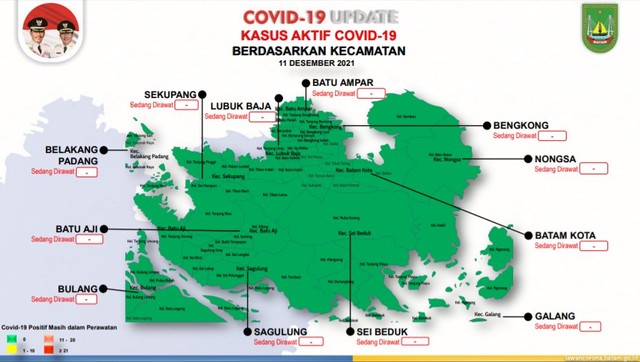 
 Peta status penyebaran COVID-19 di Kota Bata, per 11 Desember 2021. Foto: Dok Satgas.

